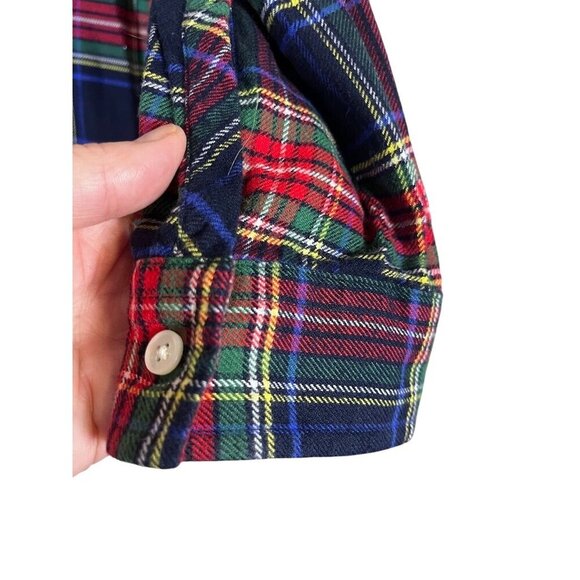 Lands End Plaid Flannel Shirt 12 Blue Preppy Check Old Money Festive Holiday 80s - Picture 3 of 10